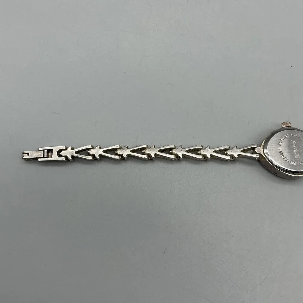 Vtg Avon Women Watch 19mm Black Dial Silver Tone Oval Crystals New Battery 7.25